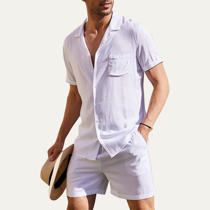 Men's Cotton Linen Shirt Shorts Set