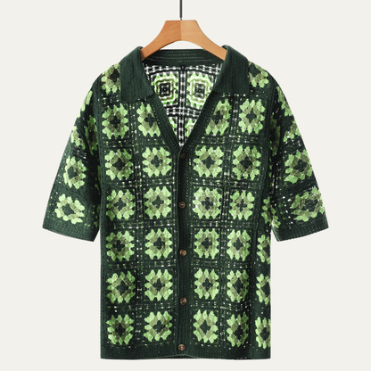 Men's Knitted Cardigan Mesh Shirt