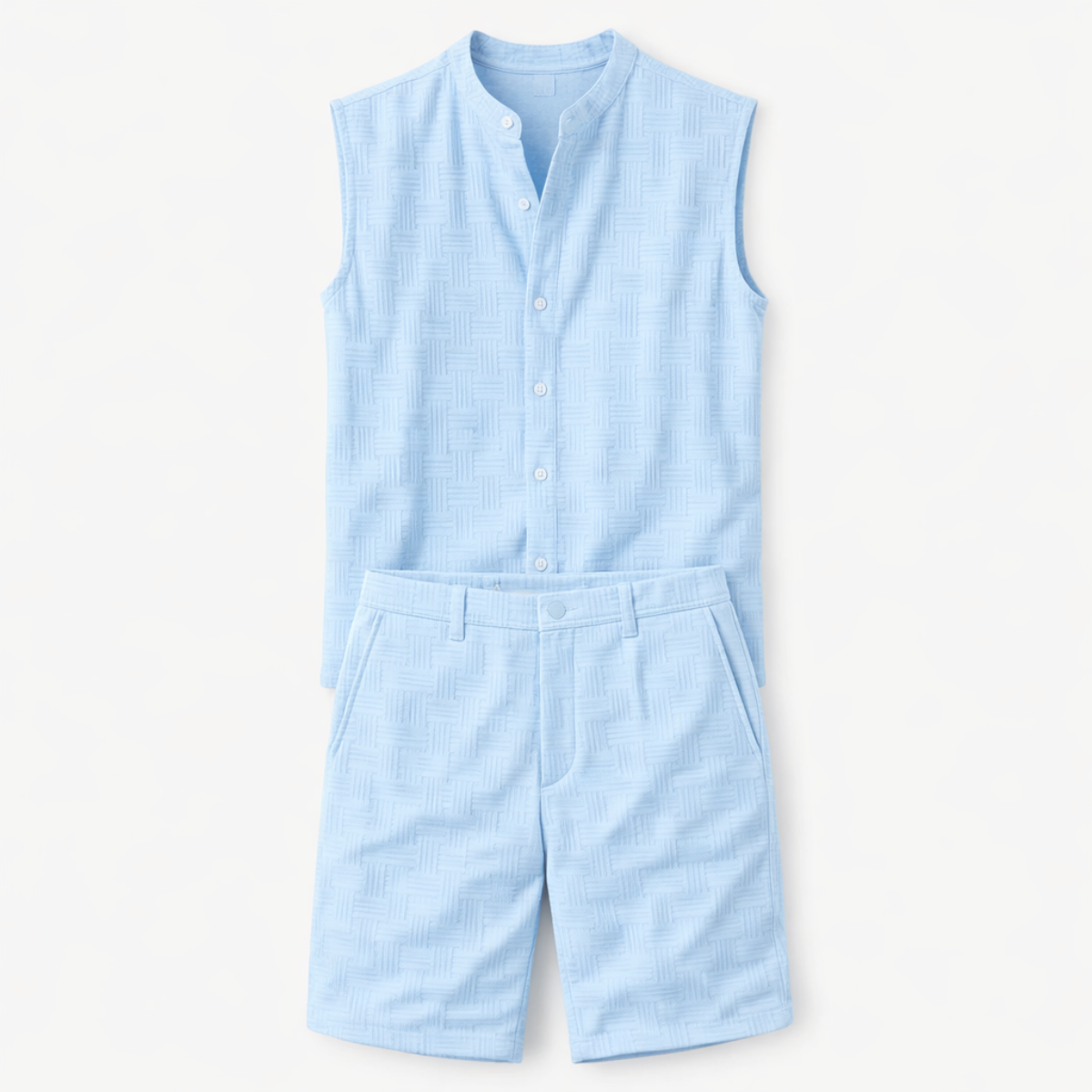 Men's Sleeveless Button Up Shirt And Shorts Set - VibreMode