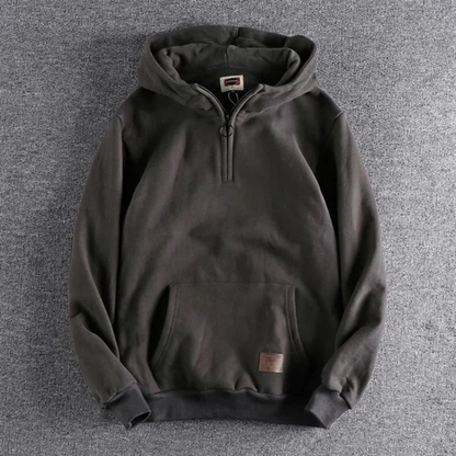 Men's Half-Zip Hoodie Kangaroo Pocket Warm Fleece Grey