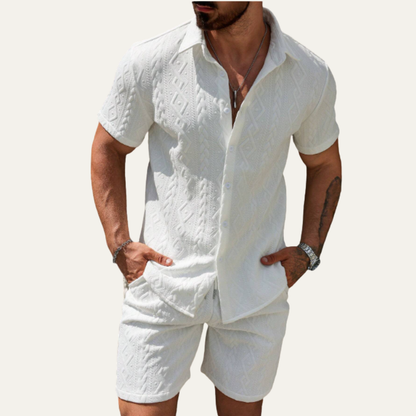Men's Knitted Summer Shorts Set Cotton Shirt