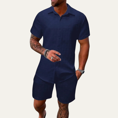 Men's Summer Button Up Shirt And Shorts Set