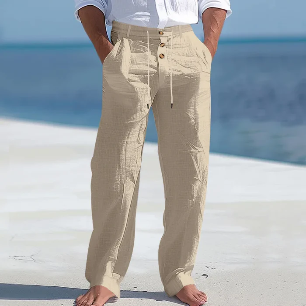 Men's Linen Pants Lightweight Beige