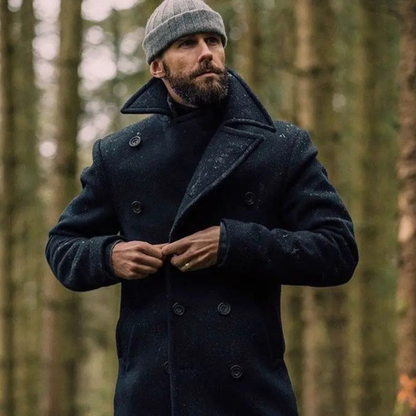 Men's Double Breasted Wool Peacoat Black