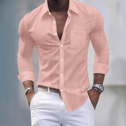 Men's Slim Fit Gingham Shirt Long Sleeve Button Down