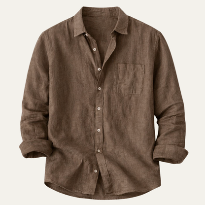 Men's Cotton Linen Shirt Lightweight Stand Collar - VibreMode