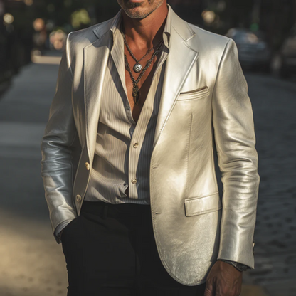 Men's Silver Metallic Blazer