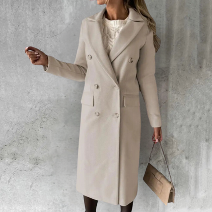 Women's Double-Breasted Trench Coat Long Button Cuffs Classic