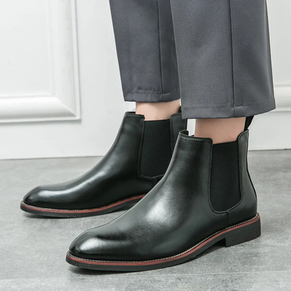 Men's Leather Chelsea Boots Rubber Sole Black