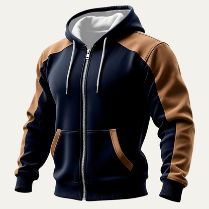Men's Color Block Hooded Jacket Zipper Pocket