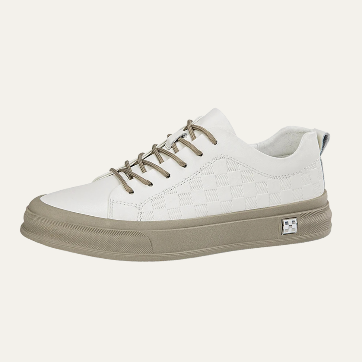 Men's Checkerboard Low Sneakers Beige - VibreMode