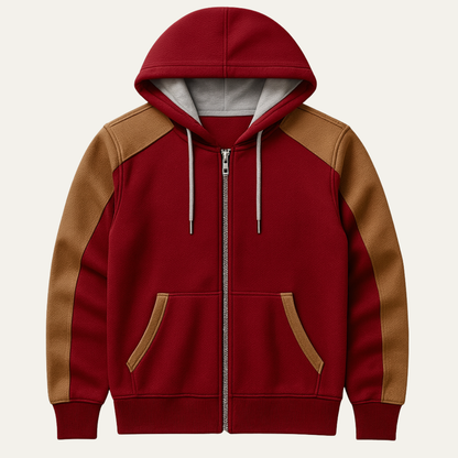 Men's Color Block Hooded Jacket Zipper Pocket - VibreMode