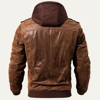 Men's Leather Biker Jacket Hooded