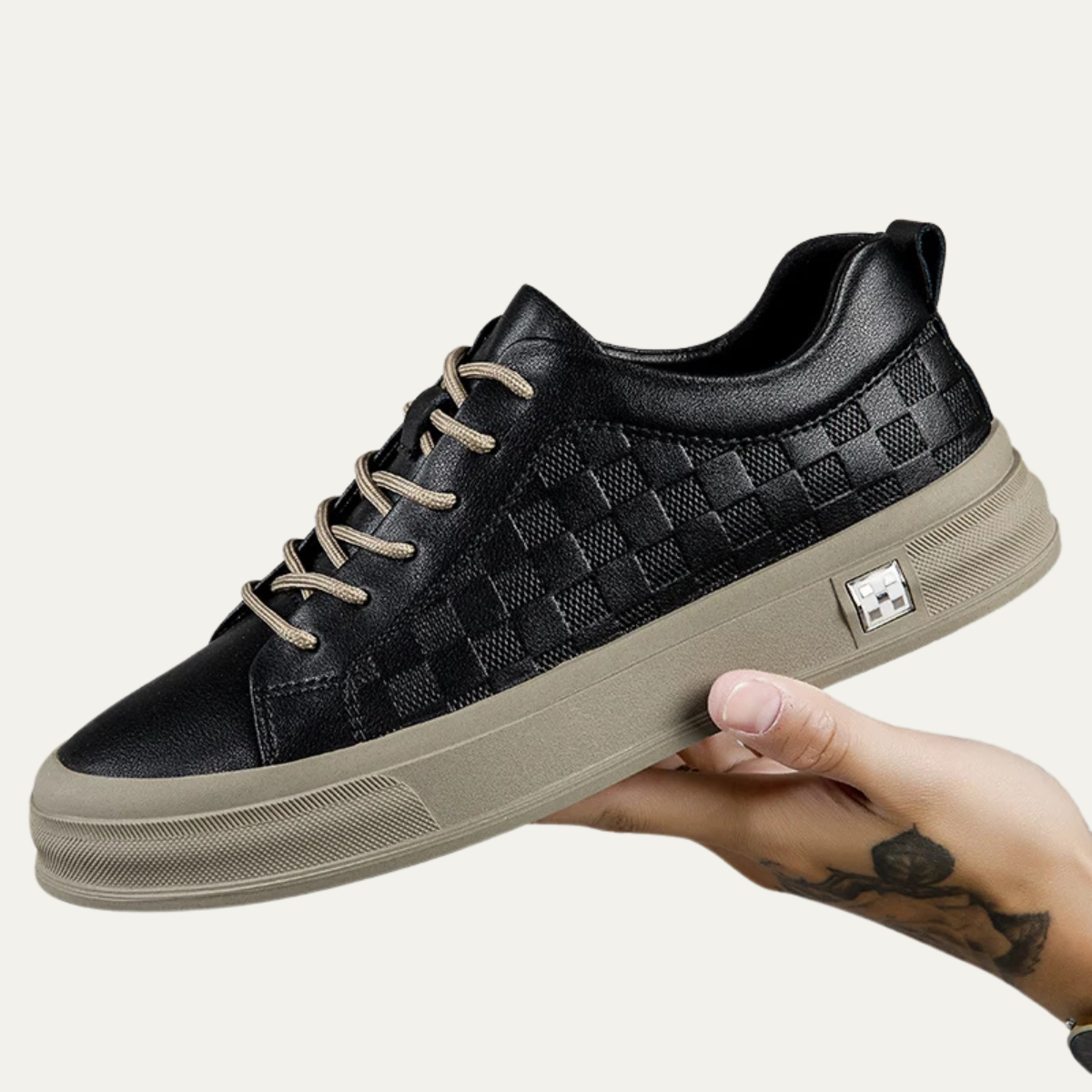 Men's Checkerboard Low Sneakers Beige