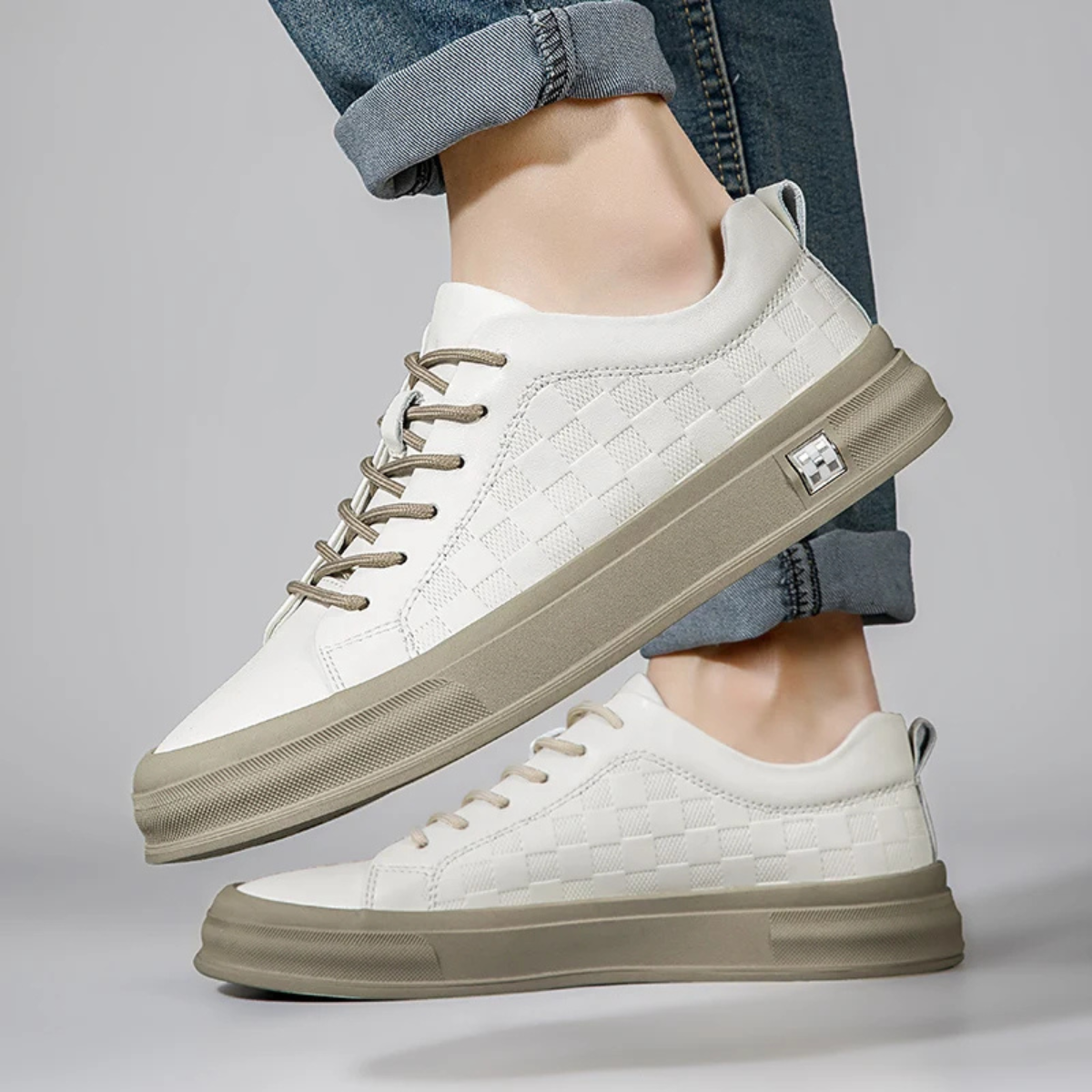 Men's Checkerboard Low Sneakers Beige