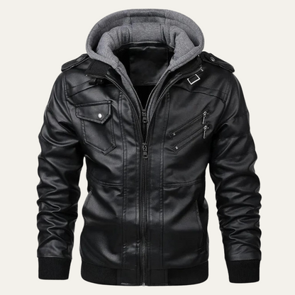 Men's Leather Biker Jacket Hooded