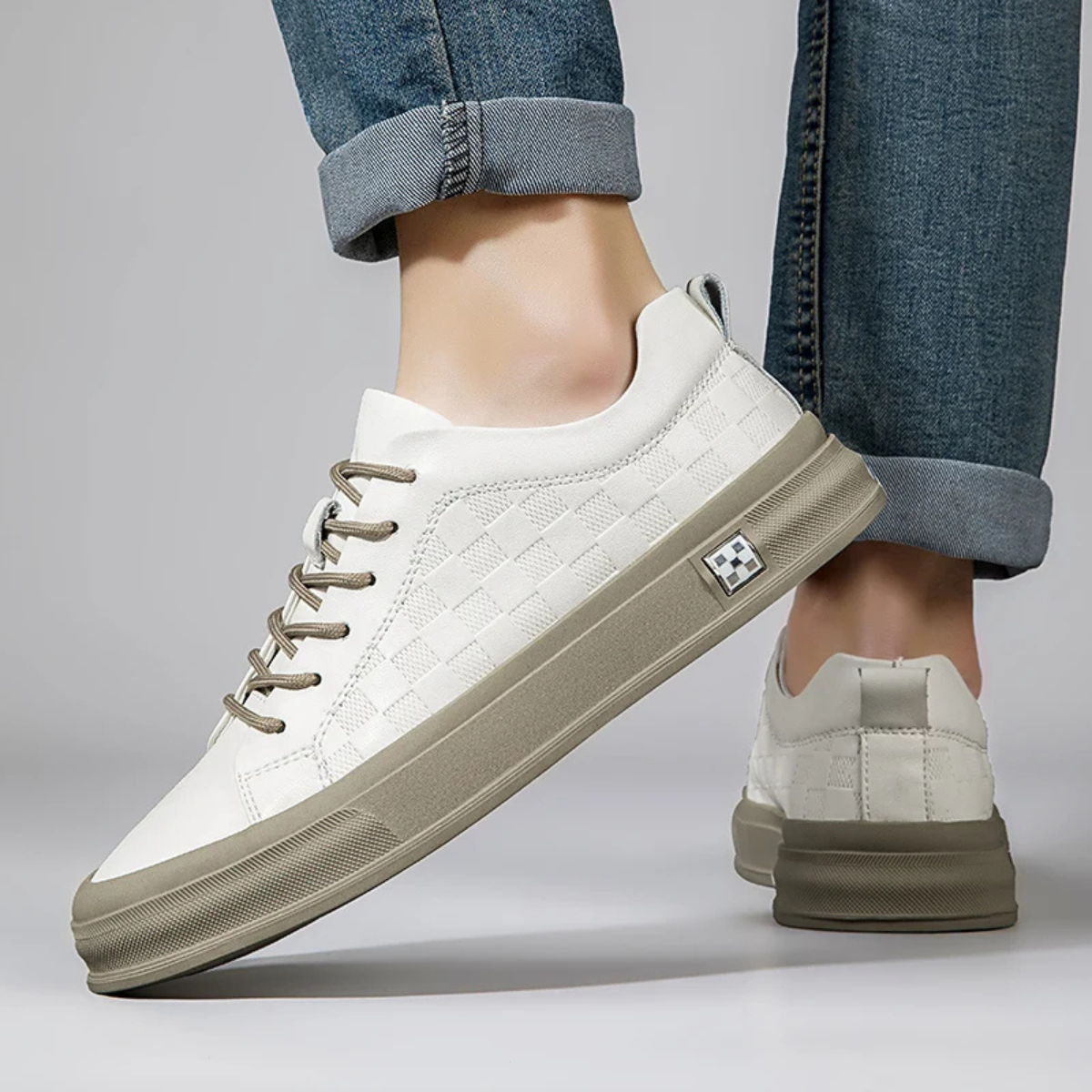 Men's Checkerboard Low Sneakers Beige