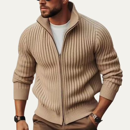 Men's Ribbed Knitted Cardigan Zip Up