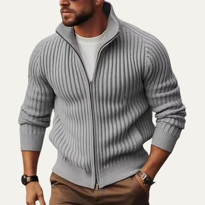 Men's Ribbed Knitted Cardigan Zip Up