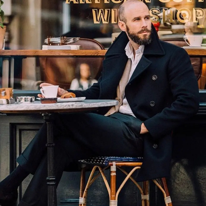 Men's Double Breasted Wool Peacoat Black