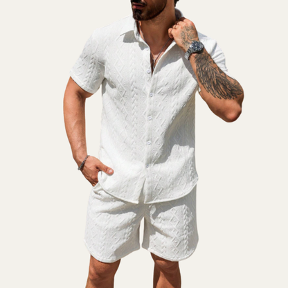 Men's Knitted Summer Shorts Set Cotton Shirt