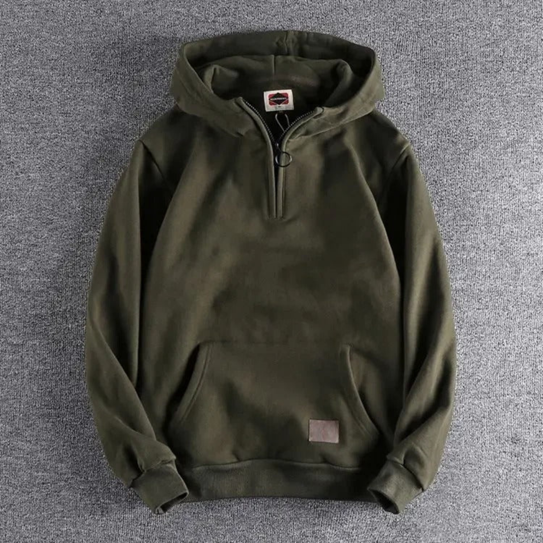 Men's Half-Zip Hoodie Kangaroo Pocket Warm Fleece Grey