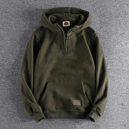 Men's Half-Zip Hoodie Kangaroo Pocket Warm Fleece Grey