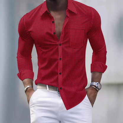 Men's Slim Fit Gingham Shirt Long Sleeve Button Down
