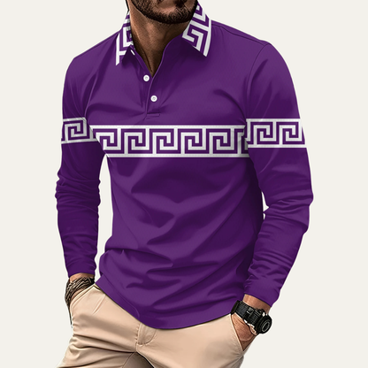 Men's Polo Shirt Greek Key Print Lightweight