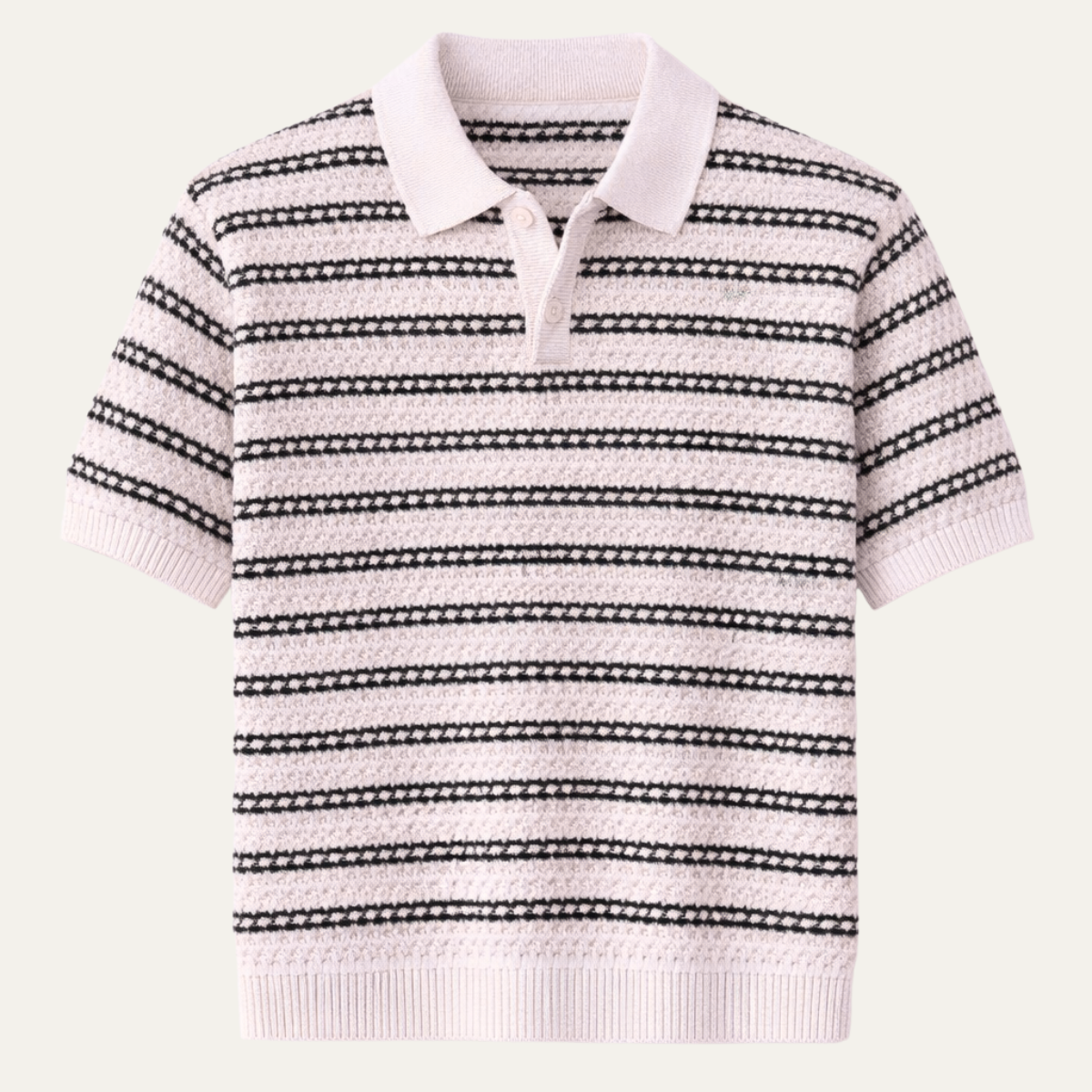 Men's Striped Knit Polo Shirt Turn Down Collar - VibreMode