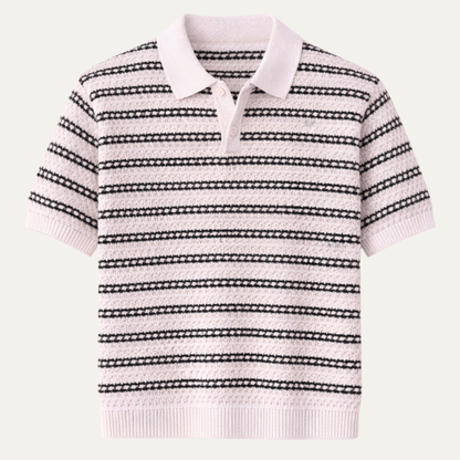 Men's Striped Knit Polo Shirt Turn Down Collar - VibreMode