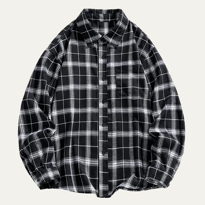 Men's Plaid Casual Shirt Loose Fit Retro Style - VibreMode