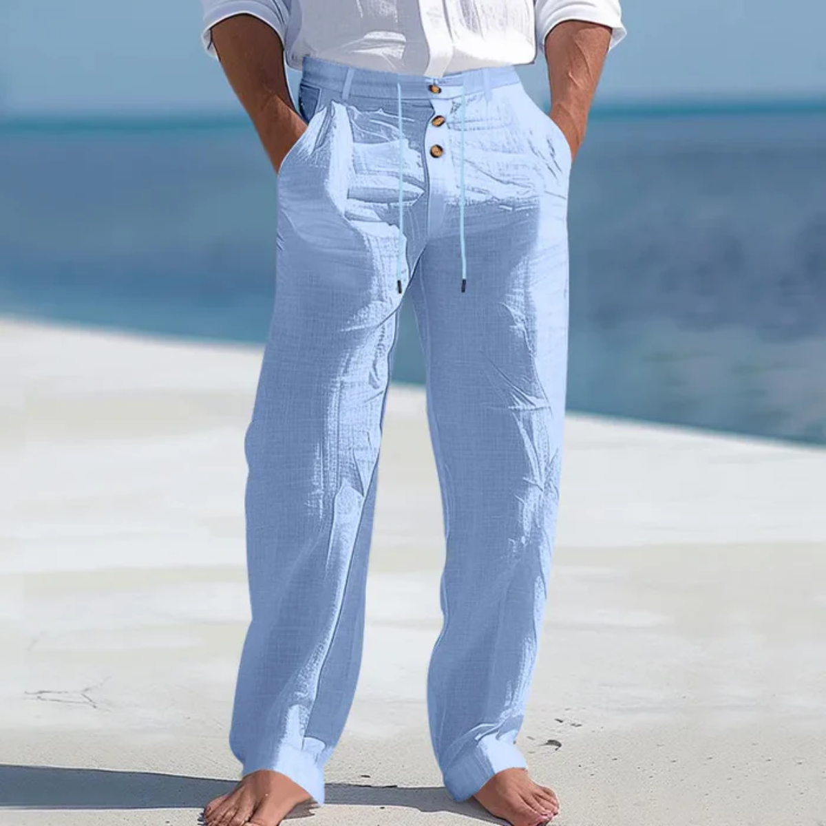 Men's Linen Pants Lightweight Beige