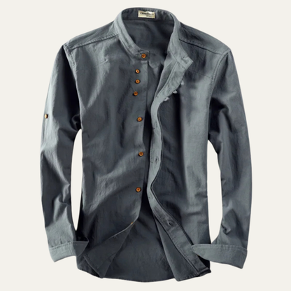 Men's Linen Cotton Stand Collar Shirt Japanese Style
