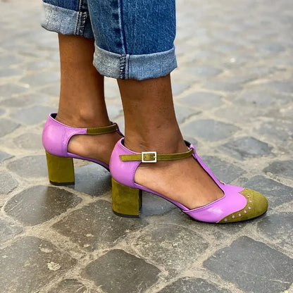 Women's Block Heel T-Strap Sandals