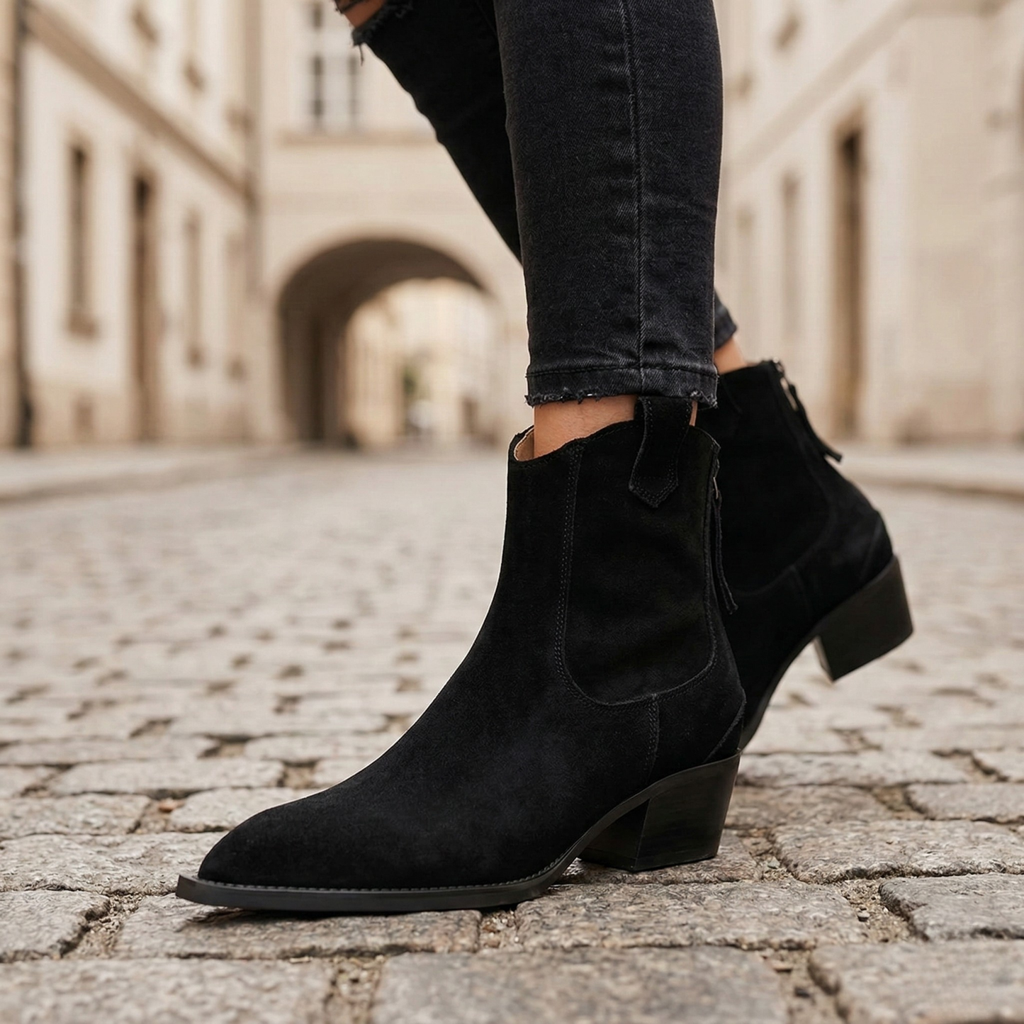 Ankle Boots Block Heel Suede Western Brown Women