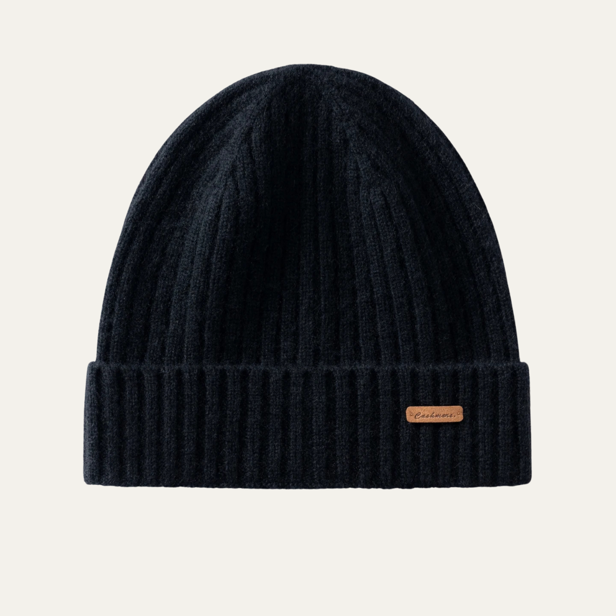 Men's Cashmere Beanie Ribbed Knit Black