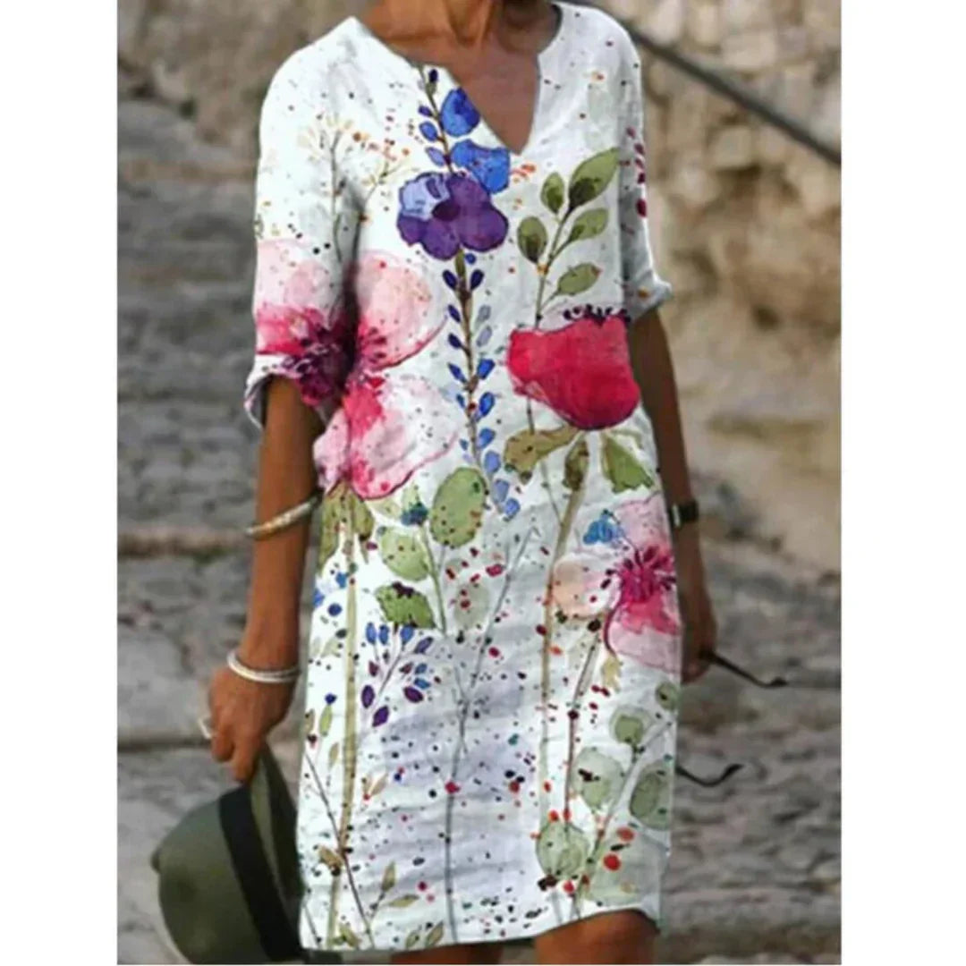 Elegant Floral V Neck Summer Dress