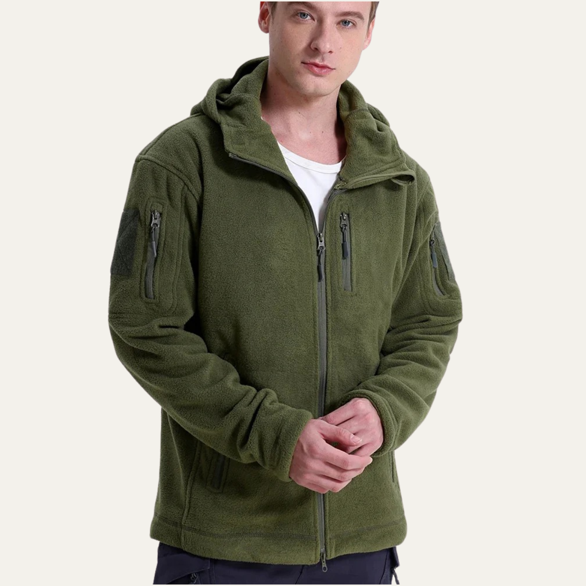 Men's Tactical Fleece Jacket Hooded Multi Pockets