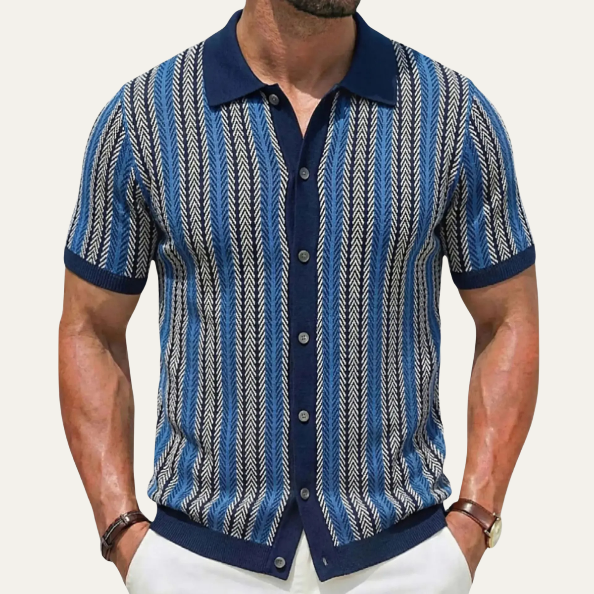 Men's Striped Polo Shirt Lightweight Knit