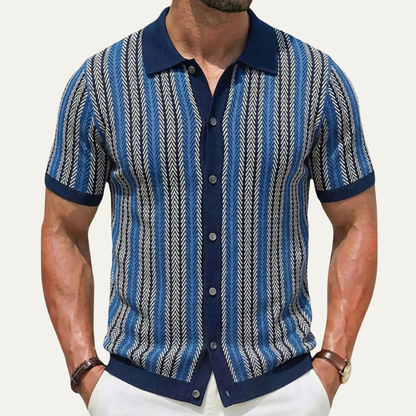 Men's Striped Polo Shirt Lightweight Knit