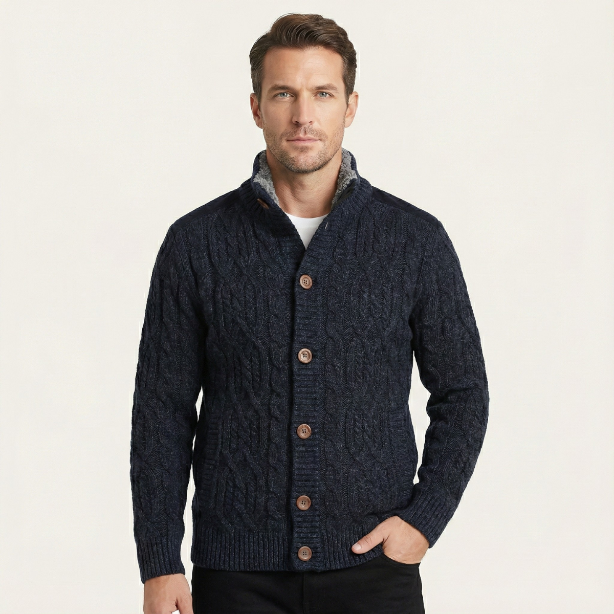 Maplewood Men's Wool Cardigan Fleece Lined Winter