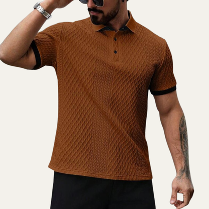 Men's Textured Polo Shirt Contrast Collar