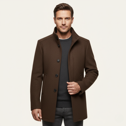 Men's Wool Blend Button Up Coat Warm Lining
