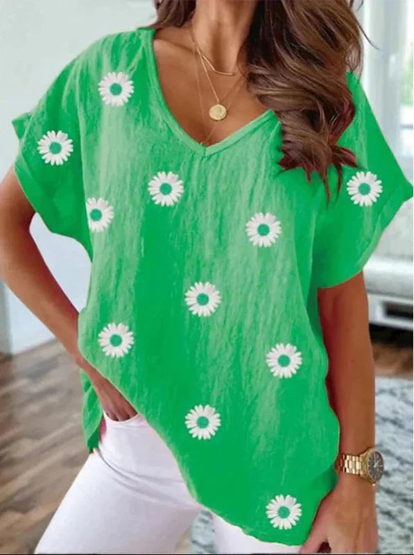 Women's V-Neck T-Shirt 3D Floral Print
