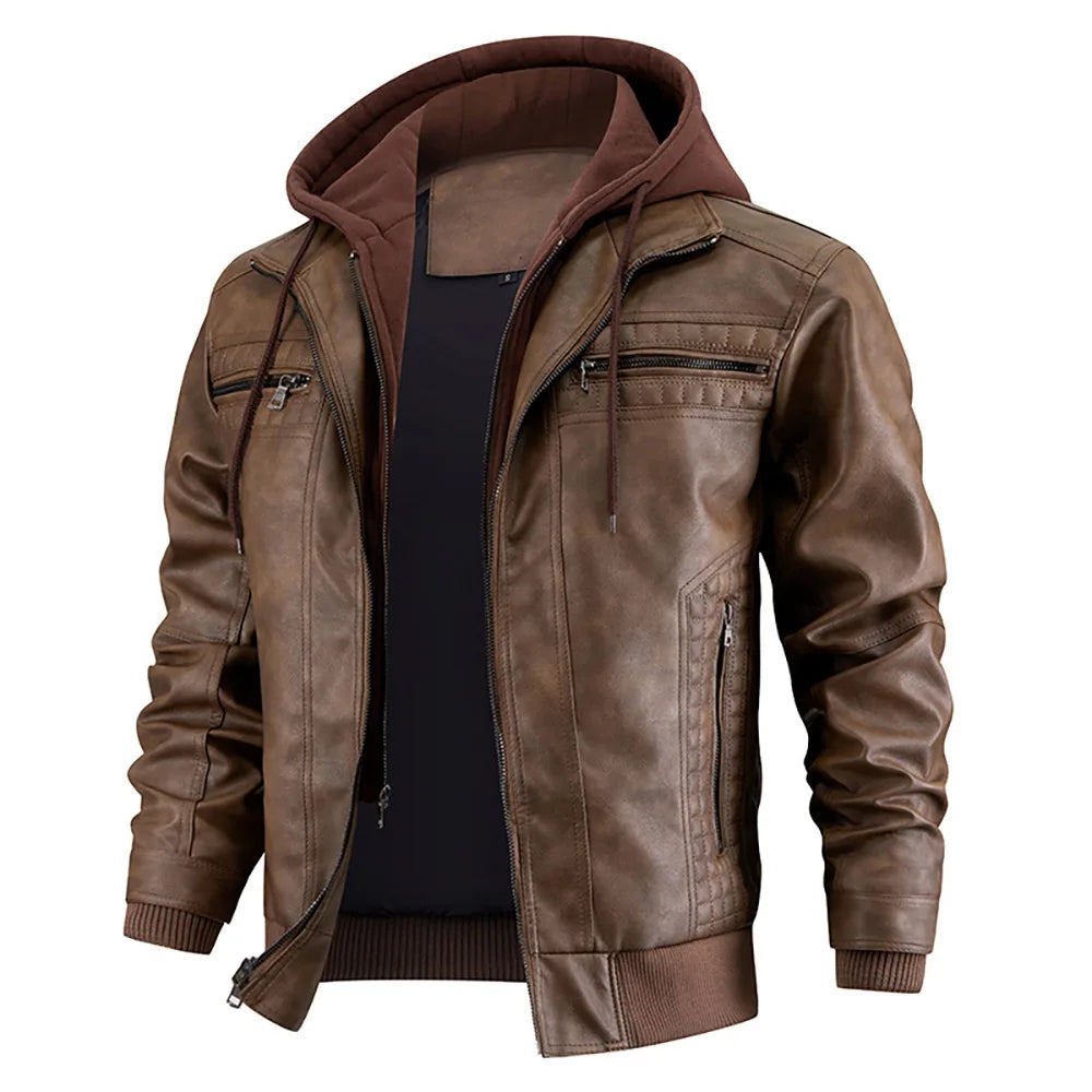 Women's Leather Winter Coat With Hood