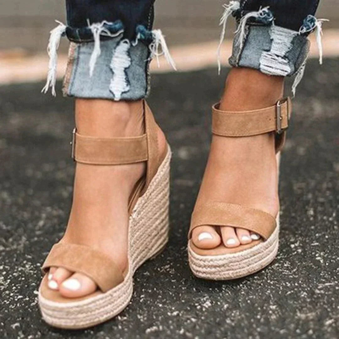 Women's Wedge Sandals Woven Adjustable Buckle Merlot - VibreMode