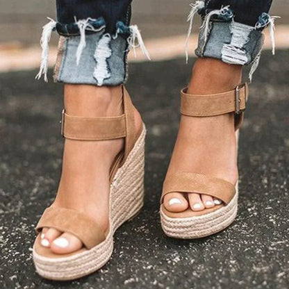 Women's Wedge Sandals Woven Adjustable Buckle Merlot - VibreMode
