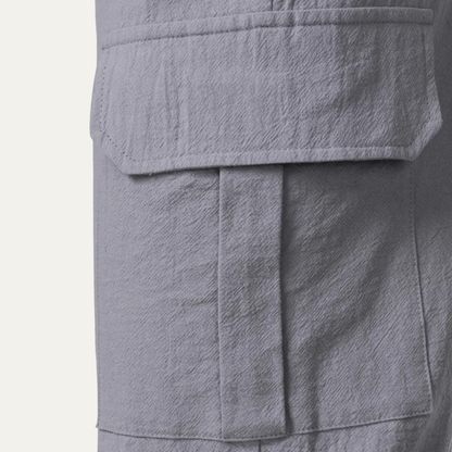 Men's Cotton Cargo Pants Loose Fit Multi Pocket Soft Gray