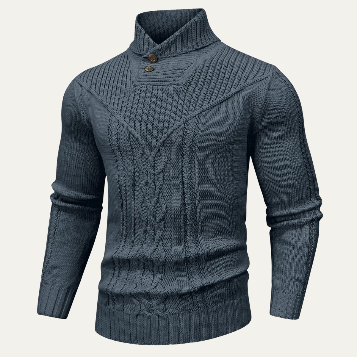 Men's Ribbed Knit Winter Sweater Button Neck